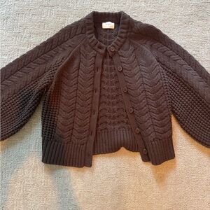Dissh Dark Brown Cable Knit Button Cardigan medium